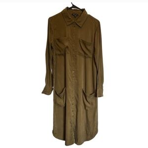 US Rhea Cupro Belted Shirt Dress Olive Green